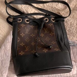 Vintage Boho Bag  Monogram Black and Brown Crossbody Bag.